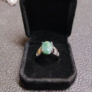 REAL Water Grass Agate Natural Stone Ring Size 8 Stainless Steel Ring